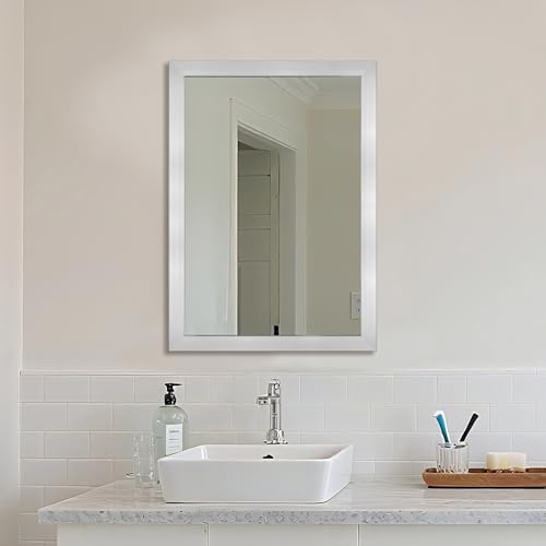 Bathroom Mirror for Over Sink 28x20 Inch Rectangular Wall Mirror, Nickel