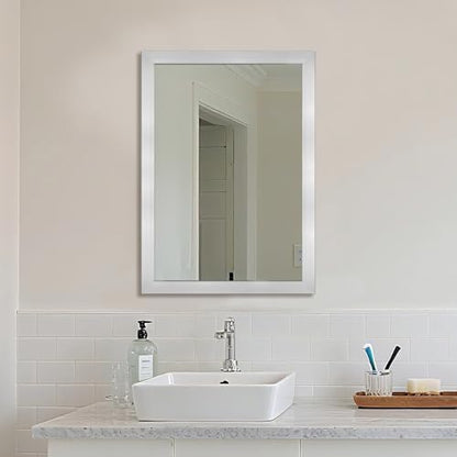 Bathroom Mirror for Over Sink 28x20 Inch Rectangular Wall Mirror, Nickel