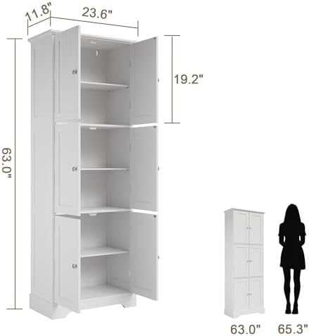 ChooChoo 63.2" Tall Bathroom Storage Cabinet with 6 Doors