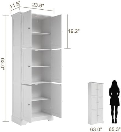 ChooChoo 63.2" Tall Bathroom Storage Cabinet with 6 Doors