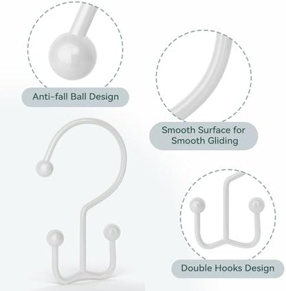 Goowin 24 Pcs Shower Hooks & Rings, Durable Rust Proof Double Glide Rings, Simple Hooks for Shower Curtain & Liner, White