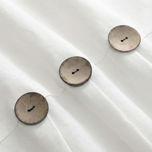 Farmhouse Shower Curtain Linen Button White 72" W x 72" L