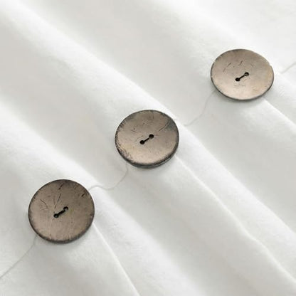Farmhouse Shower Curtain Linen Button White 72" W x 72" L