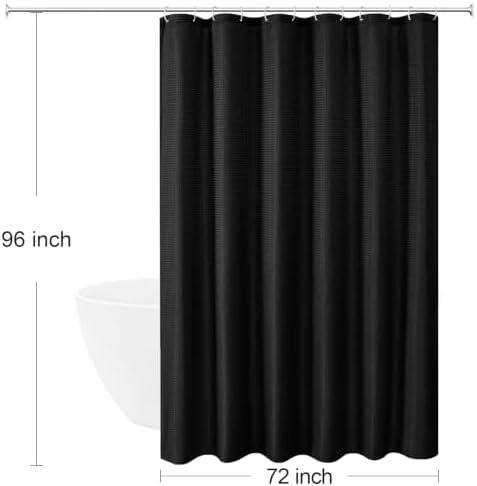 Gibelle 72×96 Extra Long Black Fabric Shower Curtain