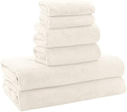 MOONQUEEN Ultra Soft Towel Set-Quick Drying - 2 Bath Towels 2 Hand Towels 2 Washcloths-Microfiber Coral Velvet Highly Absorbent Towel for Bath Fitness,Bathroom,Sports,Yoga, Travel(Cream, 6 Pcs)