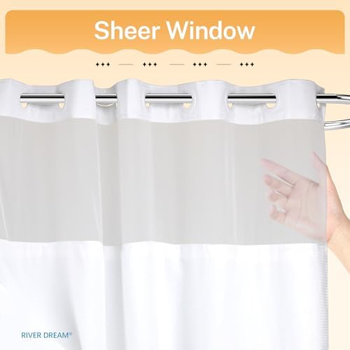 RiverDream Heavyweight Waffle No Hook Shower Curtain with Liner,White,71x74