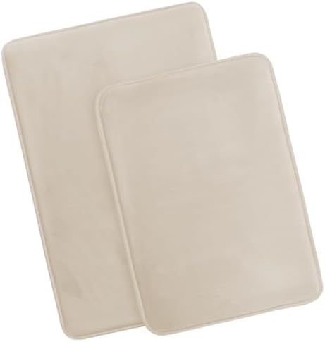 Clara Clark 2 Piece Bathroom Rug Set - Memory Foam, Bath Mat Set, Plush, Cozy, Ultra Soft, Non Slip, Machine Washable, Quick Dry - 24” x 17”+ 32” x 20” - Linen