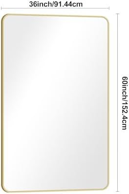 BONEWEI Gold Bathroom Mirror,60x36 inch Wall Mirror for Bathroom Wall Mounted,Round Rectangle Mirror for Bathroom Over Sink,Modern Frame for Home Decor Living Room,Bedroom Entryway,Horizontal/Vertical