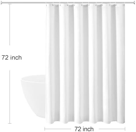 Gibelle 230GSM Heavy Duty Fabric White Shower Curtain, 72 X 72