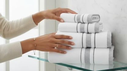 Bath Towels Set for Bathroom – Luxury 2-Piece Cotton Towels (55''x28''), Soft Absorbent & Quick Dry, 600 GSM Bath Towels for Bathroom, Hotel Spa Quality (White/Grey, 2-Bath Towel Set)