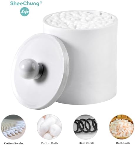 SheeChung 6 Pack Qtip Holder, White Acrylic Qtip Jars for Bathroom