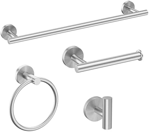 USHOWER 4PCS Brushed Nickel Bathroom Accessories Set, 18-Inch Towel Bar Set