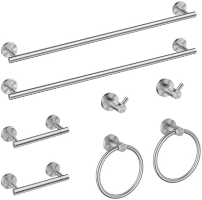 FORIOUS Bathroom Accessories, 8-Piece Bathroom Hardware Set - 24" Towel Bar