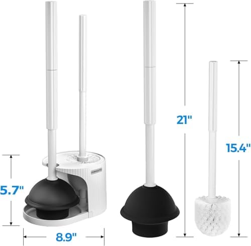 FORASTO 2Pack 2 in 1 Toilet Brush and Plunger Set,Clean Gloves, Extended Handle Plunger，Toilet Bowl Brush Plunger Set,Bathroom Cleaning Tools,Toilet Brush Plunger Combo,Cleaning Brush(Cream White)