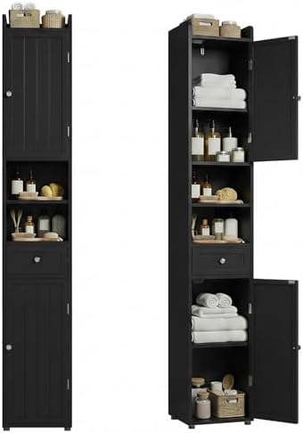 ChooChoo Tall Bathroom Storage Cabinet with Drawer, 11.8" x 11.8" x 70.8"