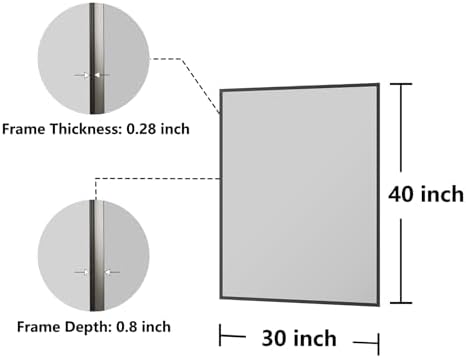 Koonmi Bathroom Mirror for Wall, 30"x40" Black Bathroom Mirror for Over Sink, Shatterproof Tempered Glass Vanity Mirror with Anti-Rust Aluminum Alloy Frame, Hang Horizontally or Vertically