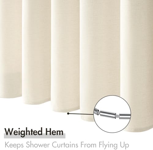 MIULEE 72 x 84 Extra Long Linen Shower Curtain Ivory 12 Metal Hooks