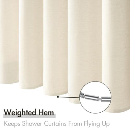 MIULEE Linen Fabric Shower Curtain Ivory W72*L72 12 Metal Hooks