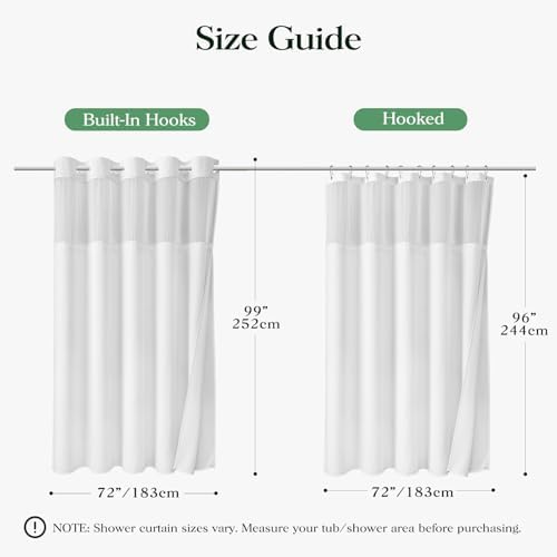 Dynamene White Hook Free Waffle Shower Curtain & Snap-in Fabric Liner,72x99