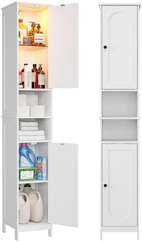 HAIOOU Tall Narrow Bathroom Storage Cabinet with Light for Small Spaces
