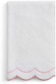Peri Home 100% Cotton Hand Towel for Bathroom, Embroidered, Soft & Absorbent, 500 GSM, 1 Piece, 16" x 27", White with Blush Scallop | Bathroom, Embroidered, Soft & Absorbent
