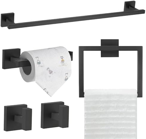 TQKAG 5-Piece Towel Bar Set, 23.6 Inch Bathroom Hardware Set, Matte Black