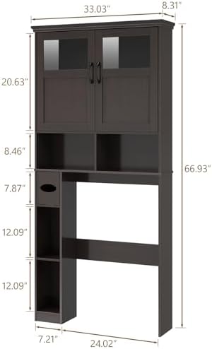 Vabches Over The Toilet Storage Cabinet with Doors & Paper Holder, Espresso