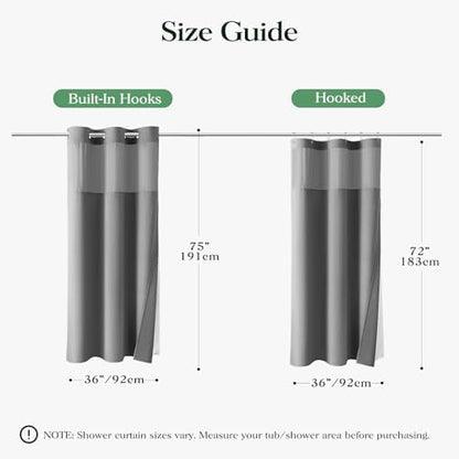 Dynamene Grey Hook Free Waffle Shower Curtain & Snap-in Fabric Liner,36x75