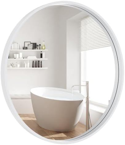 WallBeyond Round Wood Mirror 24 inch Circle Wall Mirror for Bathroom Round Wall Mirror for Wall Decor, Vanity, Entryway Living Room (White)