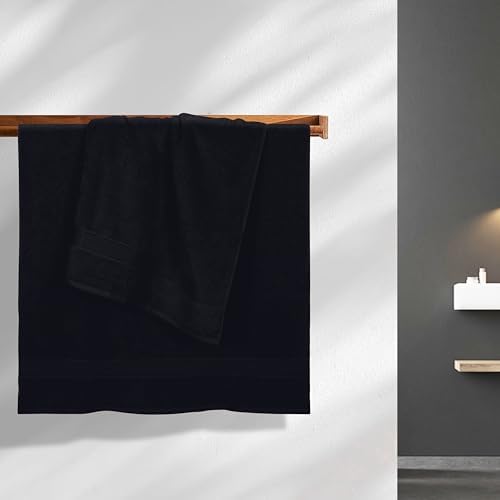 Belizzi Home Cotton 2 Pack Oversized Bath Towel Set 28x55 inches, Large Bath Towels, Ultra Absorbant Compact Quickdry & Lightweight Towel, Ideal for Gym Travel Camp Pool - Black