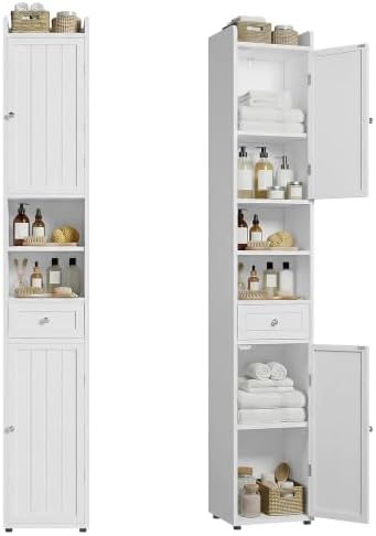 ChooChoo Tall Bathroom Storage Cabinet with Drawer, 11.8" x 11.8" x 70.8"