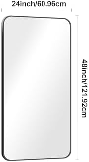 BONEWEI 24x48 inch Bathroom Mirror,Black Rectangle Mirror,Wall Mounted Bathroom Frame Vanity Mirror with Round Corner for Bedroom Living Room, Entryway Hangs Horizontal or Vertical