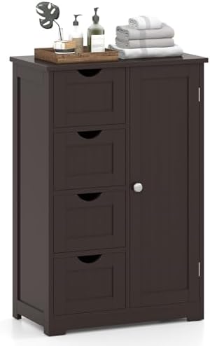 Giantex Bathroom Storage Cabinet with Drawers - 4 Drawer Storage Organizer w/Cupboard, Adjustable Shelf, Anti-Toppling Device, Entryway Storage Unit Console Table, Bathroom Floor Cabinet (Brown)