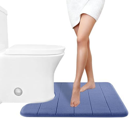 Yimobra Memory Foam Toilet Bath Mat U-Shaped, Soft and Comfortable, Super Water Absorption, Non-Slip, Thick, Machine Wash and Easier to Dry for Bathroom Commode Contour Rug, 24 X 20 Inches, Navy Blue
