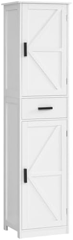 WEENFON Tall Bathroom Cabinet, Storage Cabinet with 6 Shelves & Drawer, Bathroom Storage Cabinet with Adjustable Shelves, Tall Cabinet for Living Room, Home Office, White
