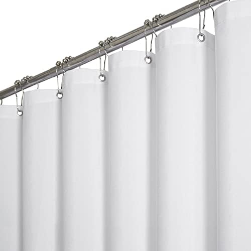 BTTN Extra Long Linen Textured Waterproof Shower Curtain Set, 72x96, White