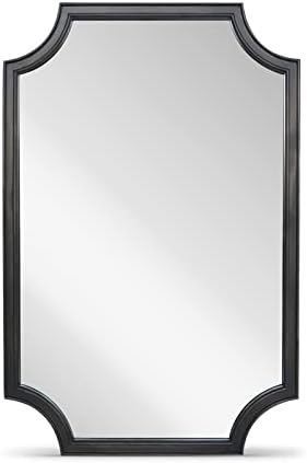 WallBeyond 24" x 36" Full Scalloped Corners Arch Rectangle Wall Mirror with Wood Frame for Entryway, Living Room or Bedroom Home Decor - Light Woodgrain [24" x 36" Black]