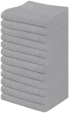 Towel and Linen Mart 100% Cotton - 12 Pack Wash Cloth Set - Flannel Face Cloths, Highly Absorbent and Soft Feel Fingertip Towels (Silver, Pack of 12)