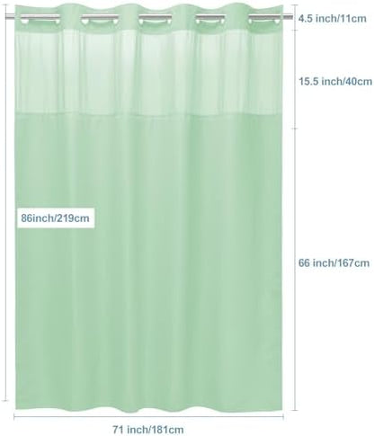 EUTXL Heavyweight No Hook Shower Curtain with Liner, Mint Green,71x86