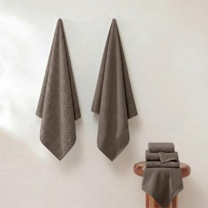 Modern Threads 6 Piece Bath Towel Set – Bathroom Towel Set with 2 Bath Towels, 2 Hand Towels & 2 Washcloths – 100% Cotton, Soft & Absorbent – Geometric (Classic Taupe)
