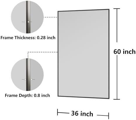 Bathroom Mirror 36x60 Matte Black Rectangle Bathroom Wall Mirror for Over Sink, Modern Large Vanity Mirror, HD Tempered Glass, Anti-Rust Aluminum Alloy Frame, for Living Room, Bedroom, Entryway