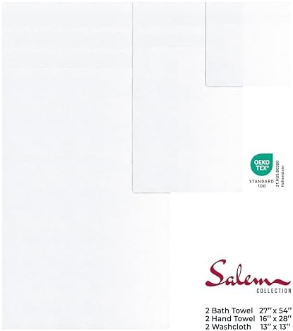 American Soft Linen Salem Turkish Bath Towel Set, 100% Cotton 600 GSM 6 Piece Towels for Bathroom, 2 Bath Towels 2 Hand Towels 2 Washcloths, White