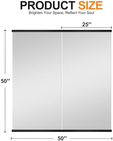 Delma Home Gym Mirror, 50''x25''x2PCS Black Wall Mounted Large Frameless Tempered Glass Wall Mirror for Home Gym, Garage, Bedroom, Bathroom