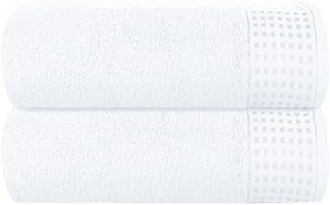 GLAMBURG Cotton 2 Pack Oversized Bath Sheet 35 x 70, Large Bath Sheet, Ultra Absorbent, Compact, Eco-Friendly and 100% Recyclable, Quick Drying and Lightweight Towel - White