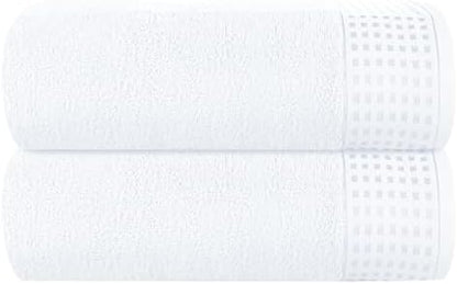 GLAMBURG Cotton 2 Pack Oversized Bath Sheet 35 x 70, Large Bath Sheet, Ultra Absorbent, Compact, Eco-Friendly and 100% Recyclable, Quick Drying and Lightweight Towel - White
