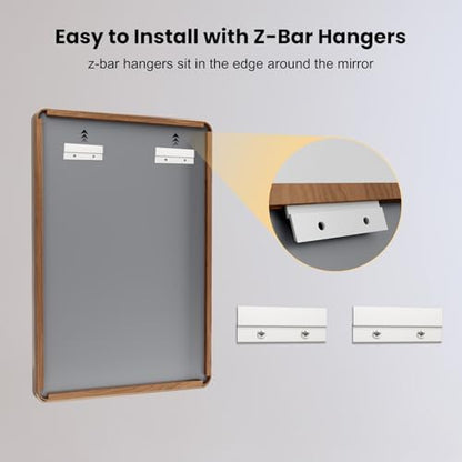 LOAAO 40X24 Inch Bathroom Mirror with Wood Grain Colored Metal Frame