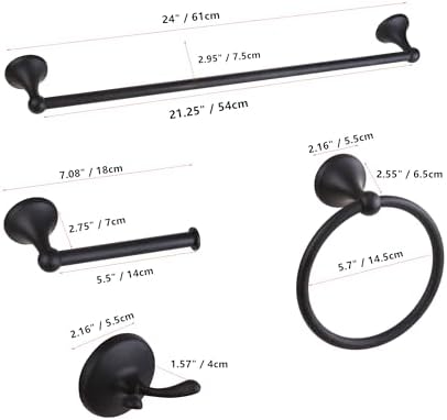 4 Piece Antique Bathroom Hardware Accessories Set Matte Black,24 Inch Towel Bar Set,Towel Rack Set,Bathroom Towel Holder Set