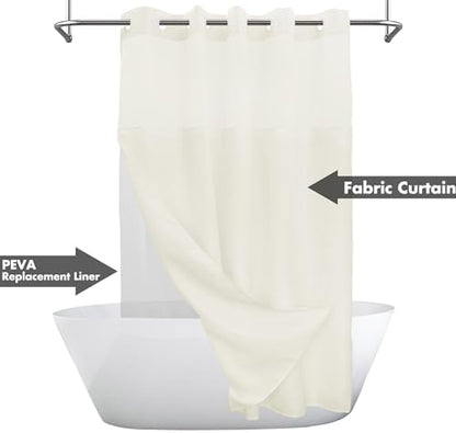 River Dream No Hook Shower Curtain with Snap-in Liner Set, Sand, 71x74