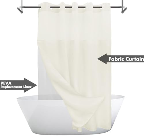 River Dream Extra Long No Hook Shower Curtain with Snap-in Liner, Sand