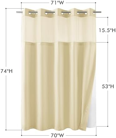 Mrs Awesome No Hook Shower Curtain with Snap-in Fabric Liner 71x74, Beige